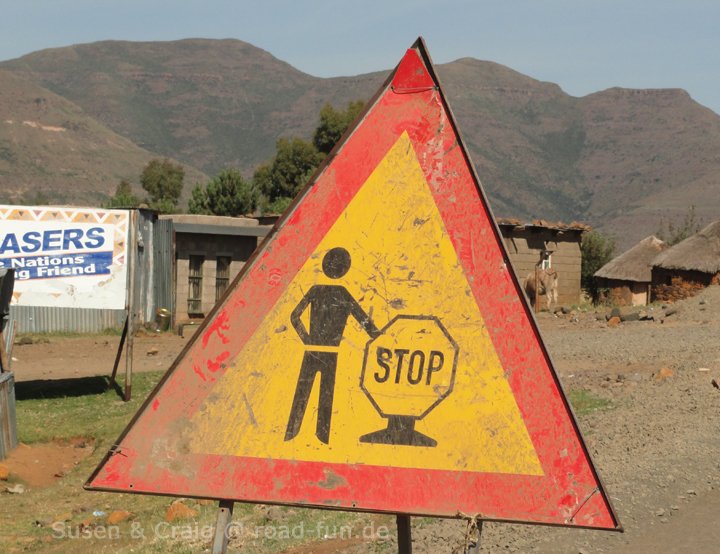 Gefahrenschild Lesotho - Stopp Baustelle