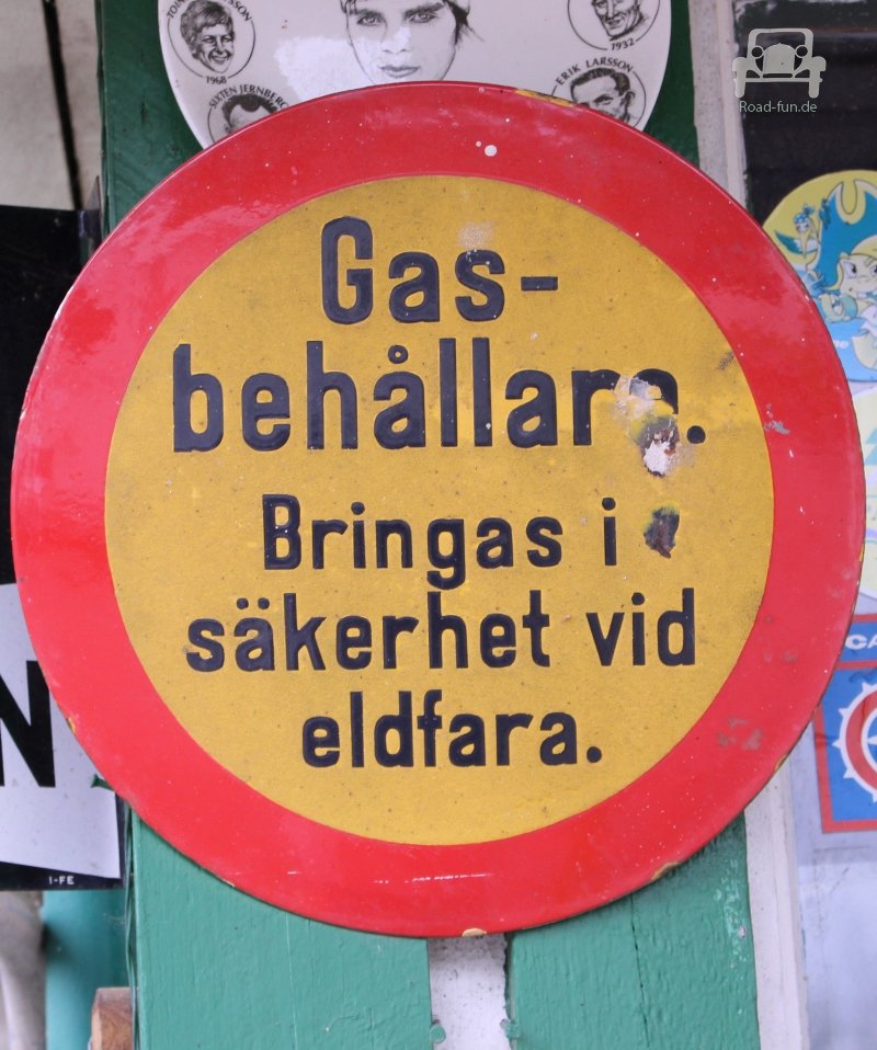 Warnschild Schweden - Brandgefahr bei Gasaustritt