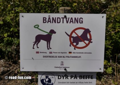 Hinweisschild Norwegen - Leinenpflicht für Hunde